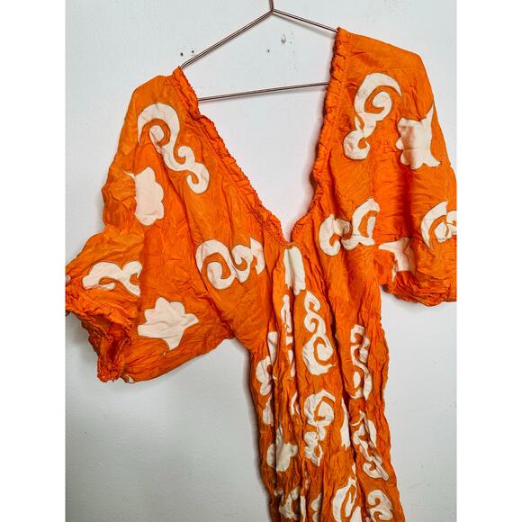 CHUFY Orange White Design Cupro Blend 3/4 Sleeves Lucia Maxi Dress Size Medium - Picture 10 of 16